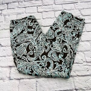 Talbots Petites Womens Brown Blue Silk Blend Paisley Stretch Pants Size 6P